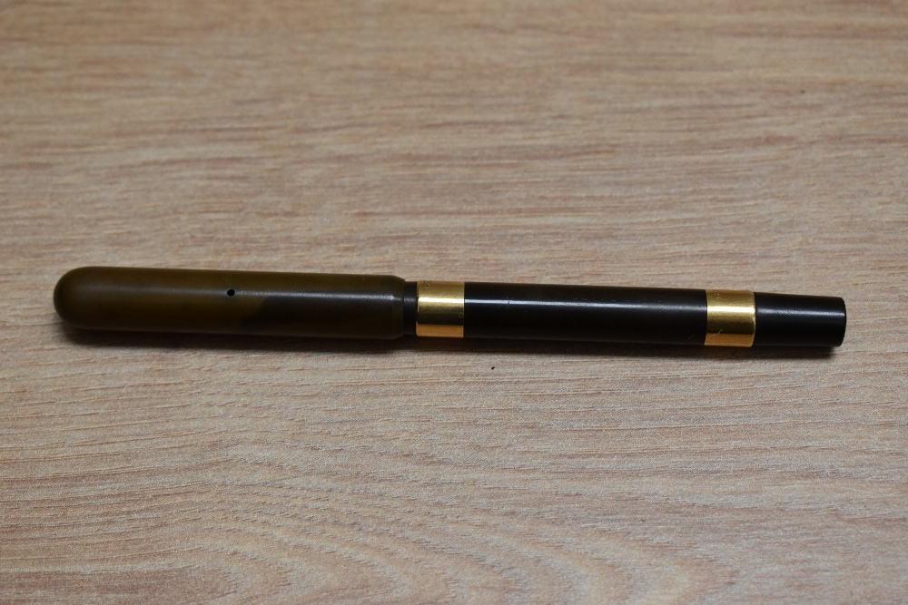 A Mabie Todd & Co Swan 1500 eye dropper fountain pen in Black Hard Rubber with broad band to the top - Image 3 of 3