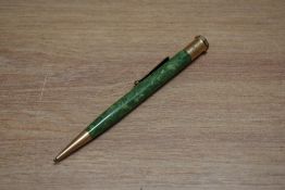A Mabie Todd Swallow style propelling pencil in jade green