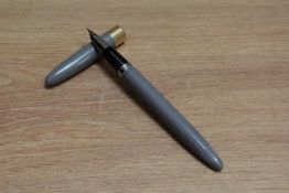 A Sheaffer Statesman snorkel fill fountain pen in grey with white spot and broad band to the cap