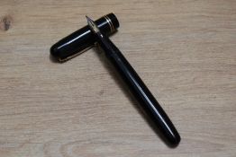 A Mabie Todd & Co Swan 3260 self filler lever fill fountain pen in black with two narrow bands to
