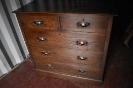 A 19th Century oak chest of two over three drawers, with copper Art Nouveau handles, approx W105,