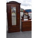 A Victorian mahogany mirror door wardobe and dressing table