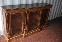 A Victorian walnut credenza having typical inlaid and gilt embellishents, width approx 190cm, height