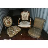 Three 19th Century and later easy chairs