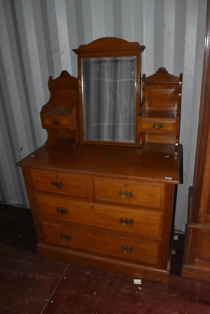 A Victorian two piece bedroom suite comprising mirror door wardrobe and dressing table - Image 3 of 3