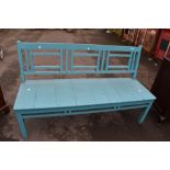 A traditional painted garden bench of vintage design, approx width approx 156cm