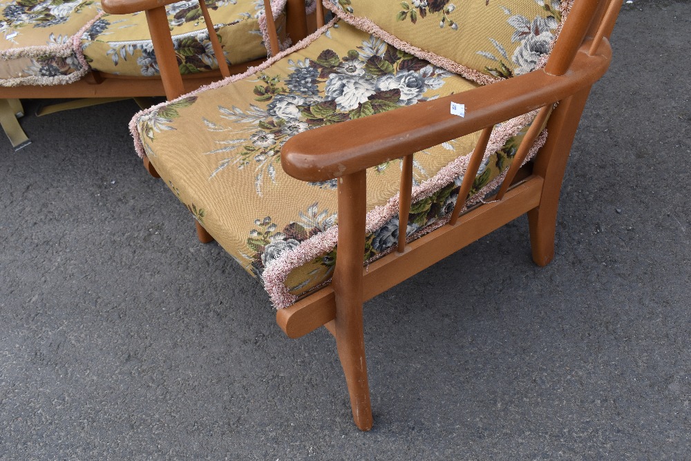 A vintage Ercol style three piece cottage suite in light stain - Image 2 of 2