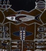 20th Century School, Churinga of Australia, print on fabric, 'Nawalah Dreaming', a striking