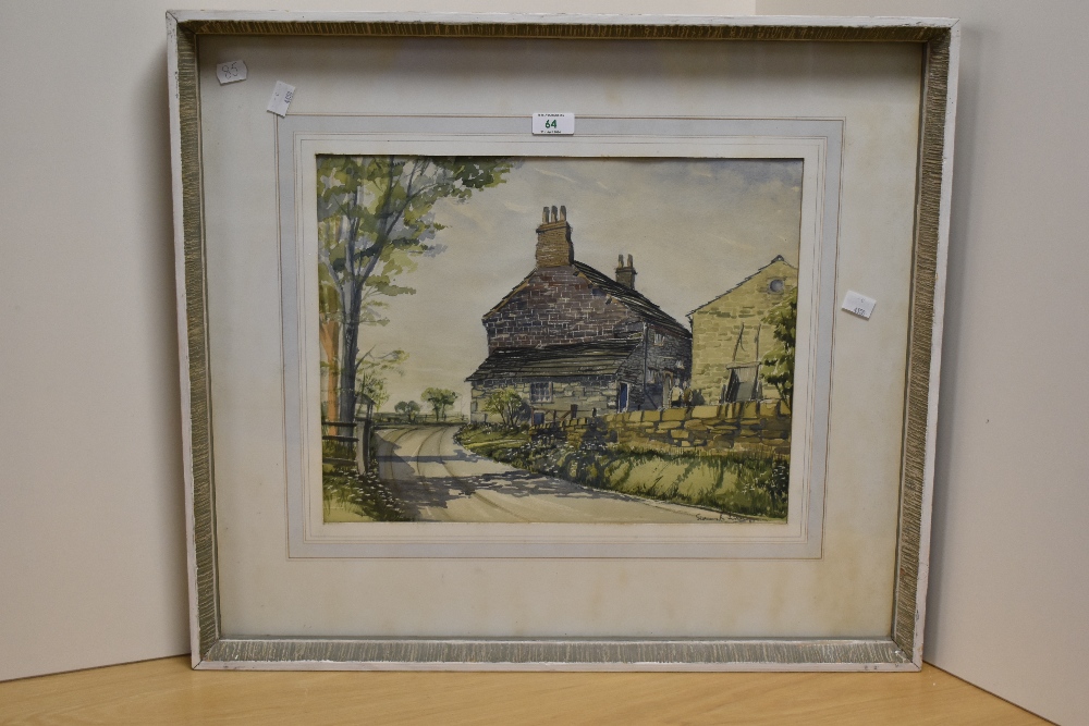 20th Century School, watercolour and gouache, A house beside a bend in the road, signed indistinctly - Image 2 of 4