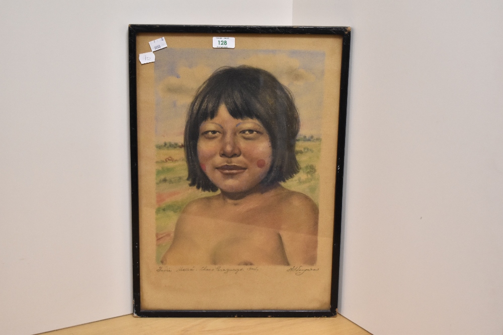 20th Century School, pastel, Portrait of an Indian woman, signed indistinctly to the lower right, - Bild 2 aus 3