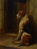 Wright Barker (1863-1941, British), oil on board, A portrait of a hound, signed to the lower left