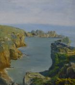J.M. Unsworth (20th Century), oil on canvas, A rocky coastal landscape, unframed, measuring 50cm x