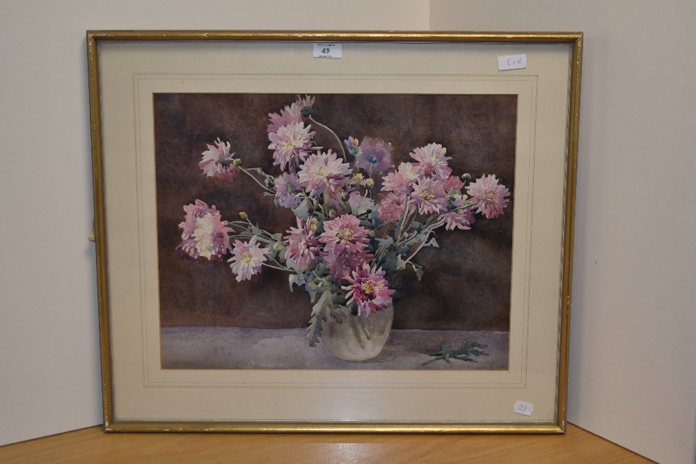 F.Manning (20th Century), watercolour, A still life arrangement depicting a vase of flowers, - Bild 2 aus 4