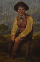 19th/20th Century American School, oil on board, A portrait of a lumber jack resting, displayed