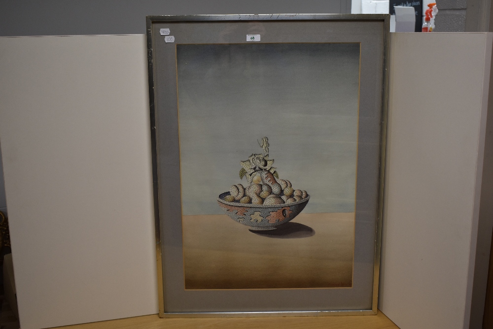 Gordon Davy (20th Century, British), watercolour, A surrealist illustration depicting a basket of - Image 2 of 3