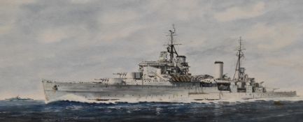 J.Dolphin (20th Century), watercolour, HMS 'Swiftsure' B.P.F 1944/45, of World War maritime