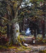 William Lakin Turner (19th/20th Century, British), oil on board, Two figures within autumnal woodlan