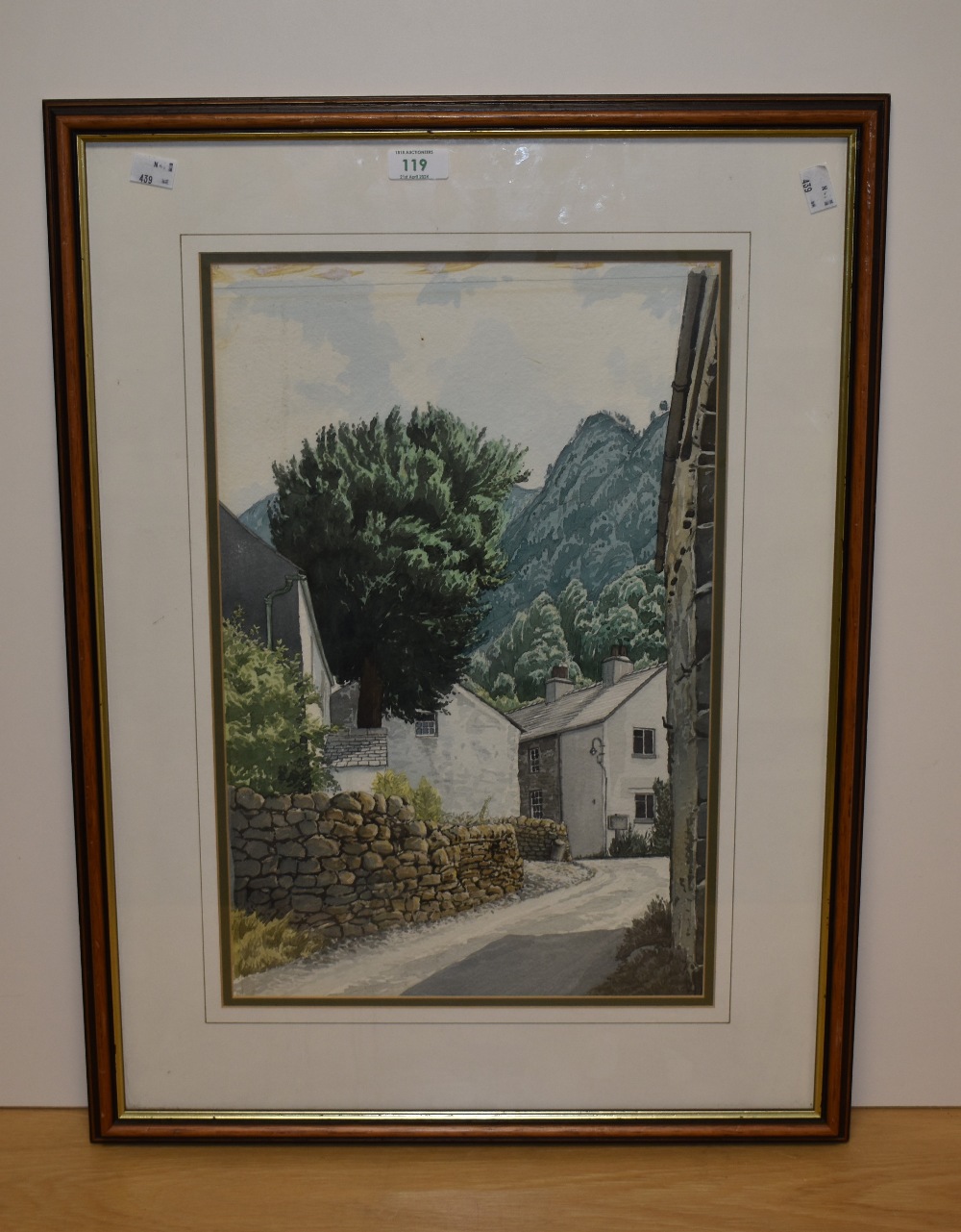 A 20th Century local village scene watercolour, possibly Borrowdale, Lake District, mounted framed - Bild 2 aus 3