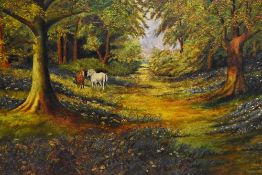 G.Lamb (20th Century School), oil on board, An idyllic woodland scene with horses, signed to the