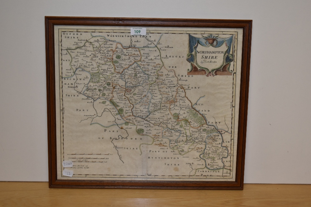 After Robert Morden (1650-1703, British cartographer), antiquarian map, 'Northamptonshire', framed - Image 2 of 3