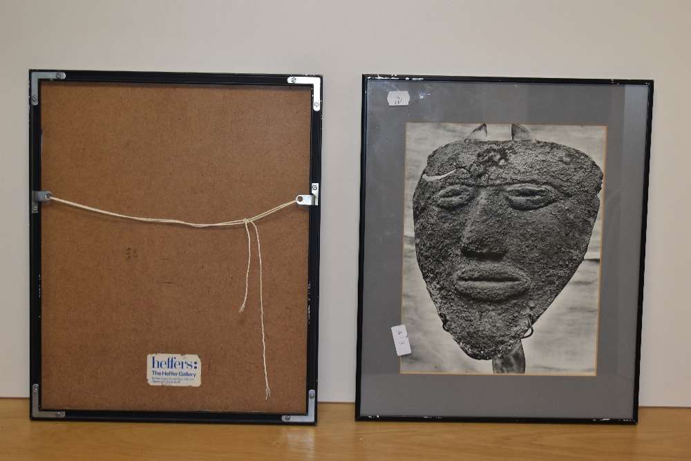 Two monochrome photographic prints of Egyptian or African masks, framed, mounted, and under glass, - Image 4 of 4