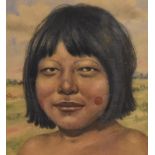 20th Century School, pastel, Portrait of an Indian woman, signed indistinctly to the lower right,