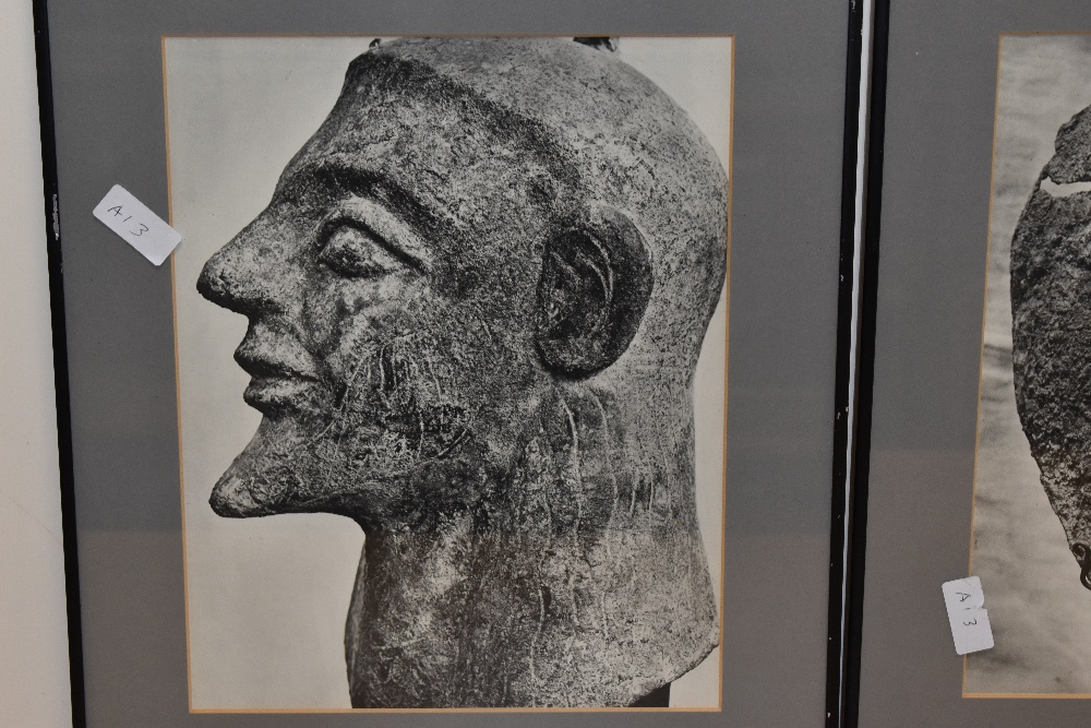 Two monochrome photographic prints of Egyptian or African masks, framed, mounted, and under glass, - Image 3 of 4