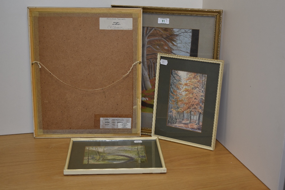 Chris Chadwick (20th Century, British), pastels, A pair of autumnal woodland studies titled 'Rusland - Image 6 of 6