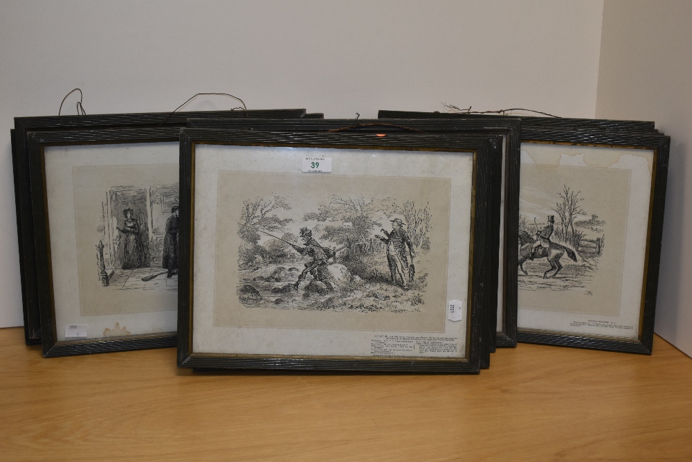 A group of nine monochrome prints of hunting sketch illustrations, all framed and under glass, - Image 2 of 6