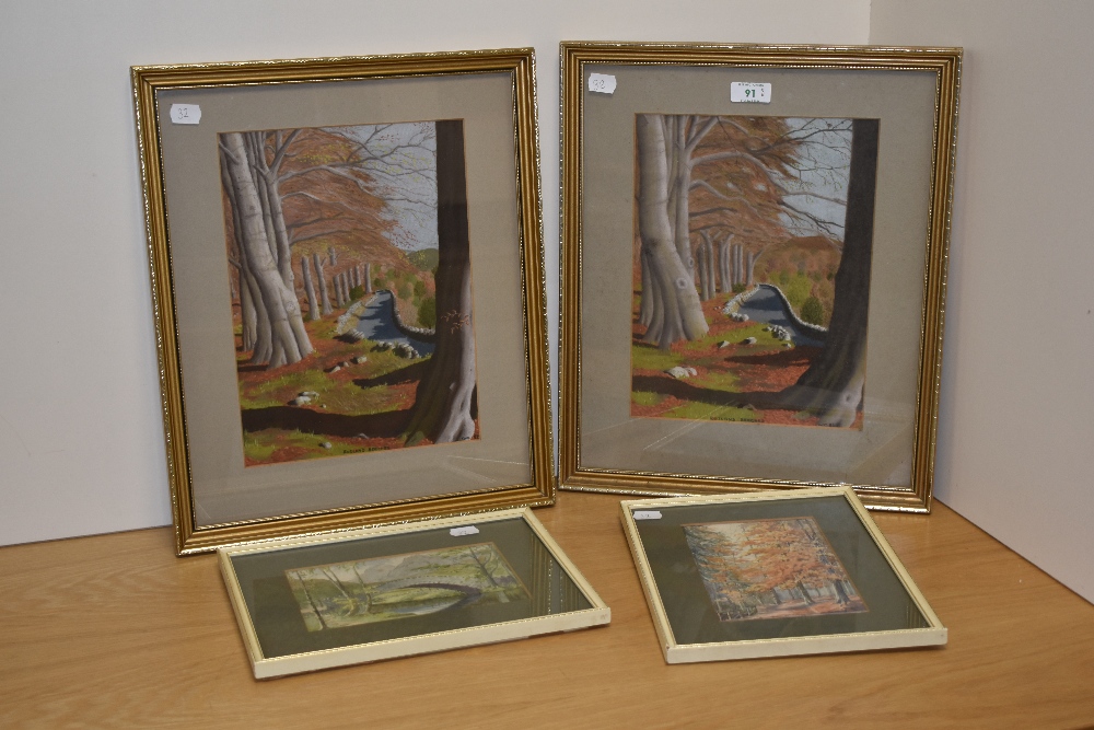 Chris Chadwick (20th Century, British), pastels, A pair of autumnal woodland studies titled 'Rusland - Image 2 of 6