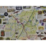 *Local Interest - 20th Century, coloured print, 'A Parish Map of Old Hutton', framed and under