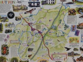 *Local Interest - 20th Century, coloured print, 'A Parish Map of Old Hutton', framed and under