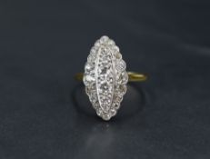 A Victorian diamond navette ring having twenty six stones of various sizes totalling approx 1.5ct in