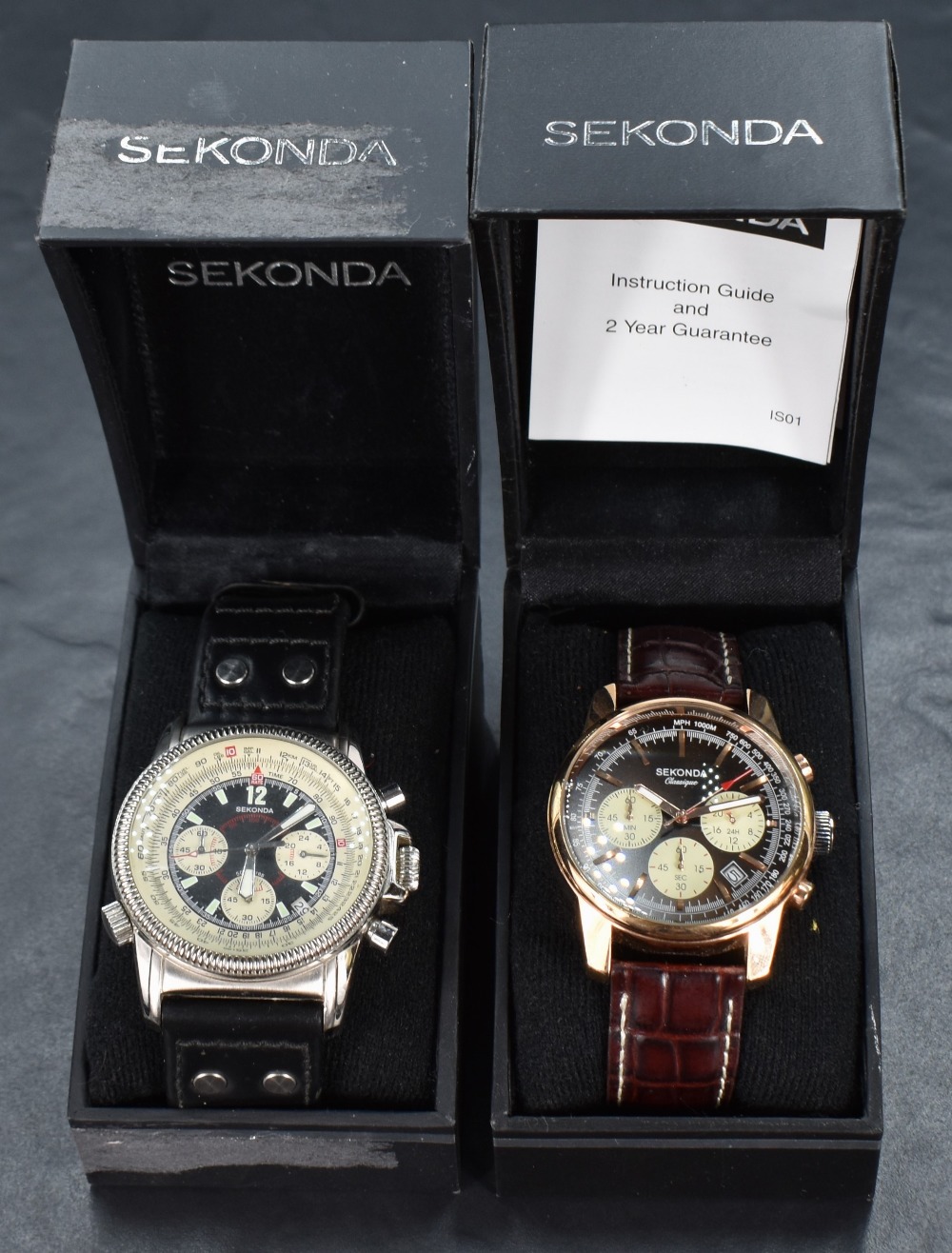 Two gentlemen's Sekonda wristwatches, one with a black dial with baton five minute markers apart