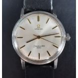 A mid 20th Century Omega Seamaster 600 manual wind wrist watch having baton numeral dial to lustre
