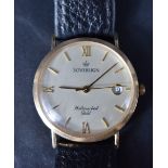 A 9ct gold wrist watch by Sovereign having Roman numeral and baton dial with date aperture to