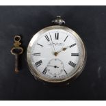 An H.Samuel 'acme lever' half hunter silver pocket watch, the white dial with Roman numerals and