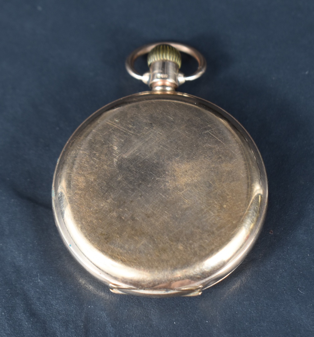 A Waltham U.S.A 9ct gold half hunter top wound pocket watch, the white dial with Arabic numerals and - Image 2 of 4