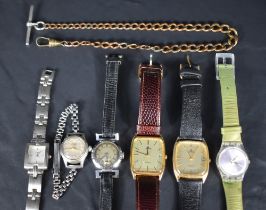 Six wrist watches of various forms including Swatch, Lorus, Loichot, Limit etc, and a gold plated