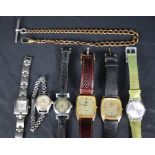 Six wrist watches of various forms including Swatch, Lorus, Loichot, Limit etc, and a gold plated