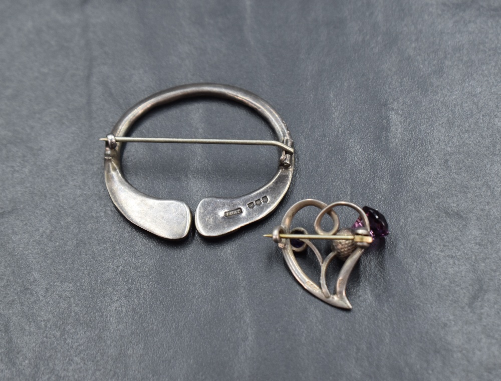 A mid 70's Scottish silver brooch by James Ness & Son, Edinburgh 1979, and an Edwardian silver heart - Image 2 of 2