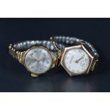 Two ladies vintage 9ct gold wrist watches, both having Arabic numeral dials and gold plated