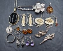 A selection of white metal jewellery, many stamped 925/silver including several pairs of earrings,