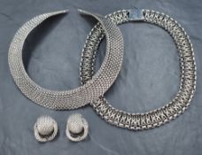 A silver collarette with matching earrings, both of plaited design and another similar silver