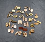 A selection of gent's vintage cufflinks including several having Canine motif decoration