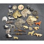 A selection of canine themed brooches, earrings, charms etc including Kenart and HM silver