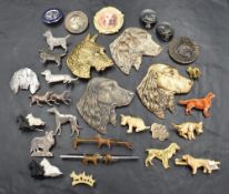 A selection of canine themed brooches, earrings, charms etc including Kenart and HM silver