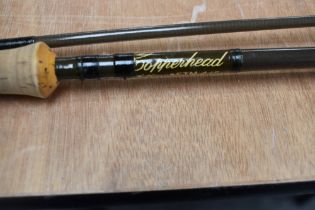 A Laser Boron 3pc 11ft 4in fly rod and a copperhead 7ft 2pc fly rod both in soft sleeves
