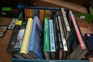 A box of 14 modern fishing books 3 of which are signed by the auther