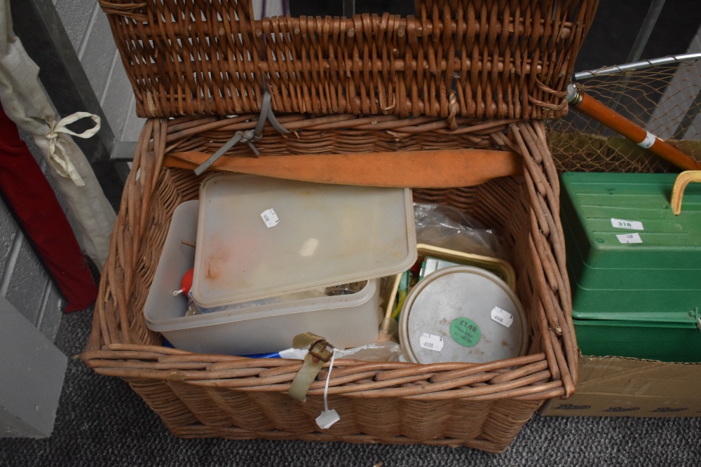 A wicker basket containing general fishing tackle including priest floats,hooks etc - Image 2 of 2